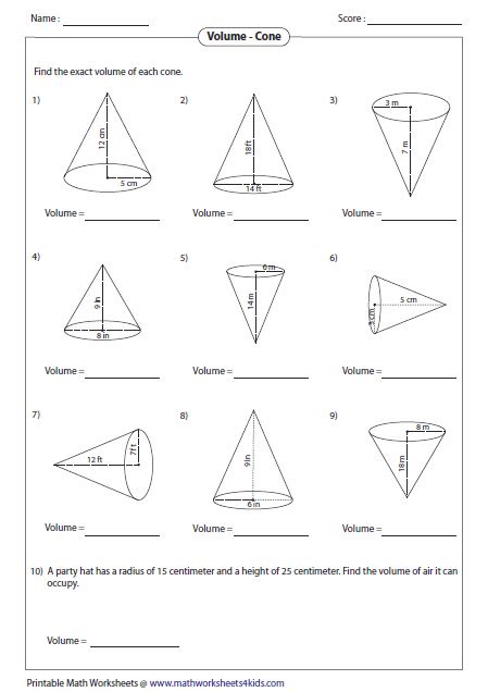 In this geometry worksheet for eighth graders, students review an example problem and then practice finding the volume of a variety of cylinders. . Volume of cylinders and cones worksheet answer key